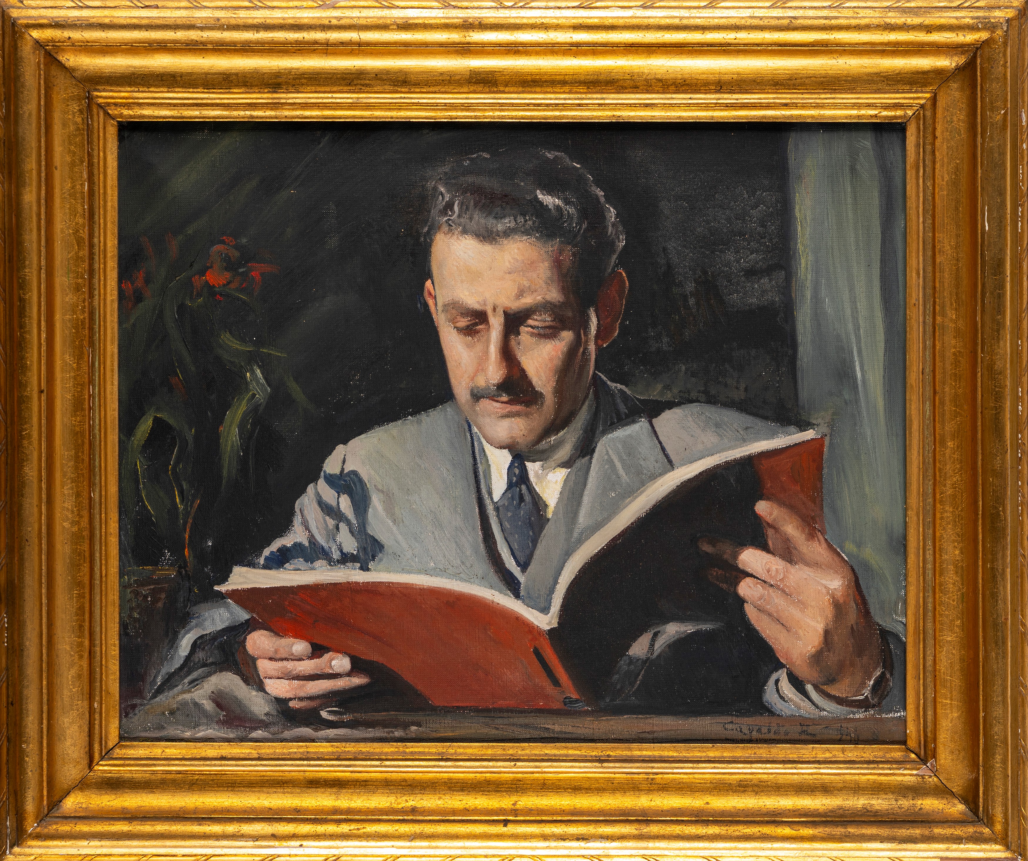 Rubens Capaldo - Ritratto di uomo che legge, olio su tela