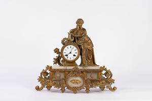 Pendola in bronzo dorato e alabastro, fine secolo XIX