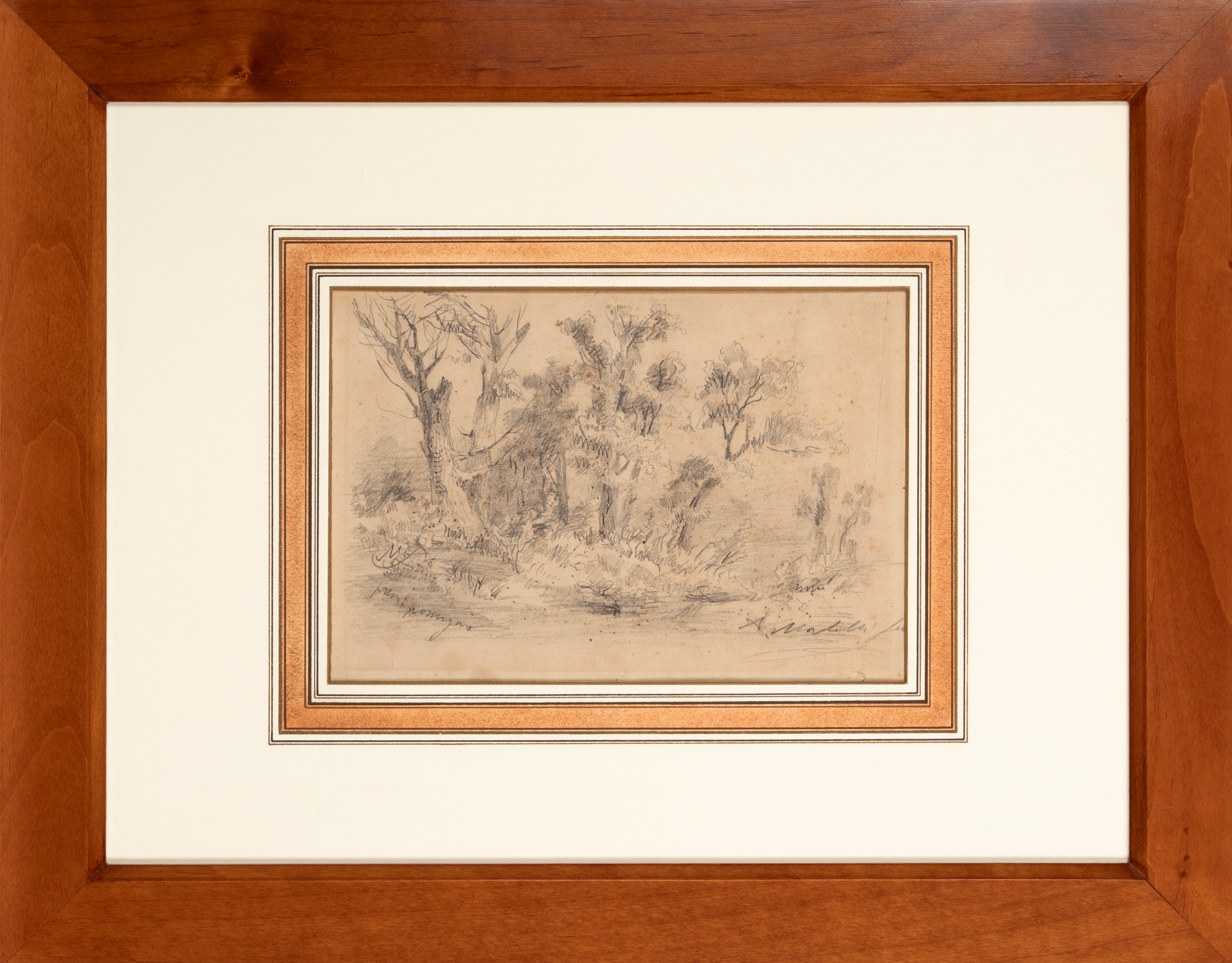 Scuola Italiana, Secolo XIX - A. Morbelli, Veduta di cascinale con figure; paesaggio (coppia di d...