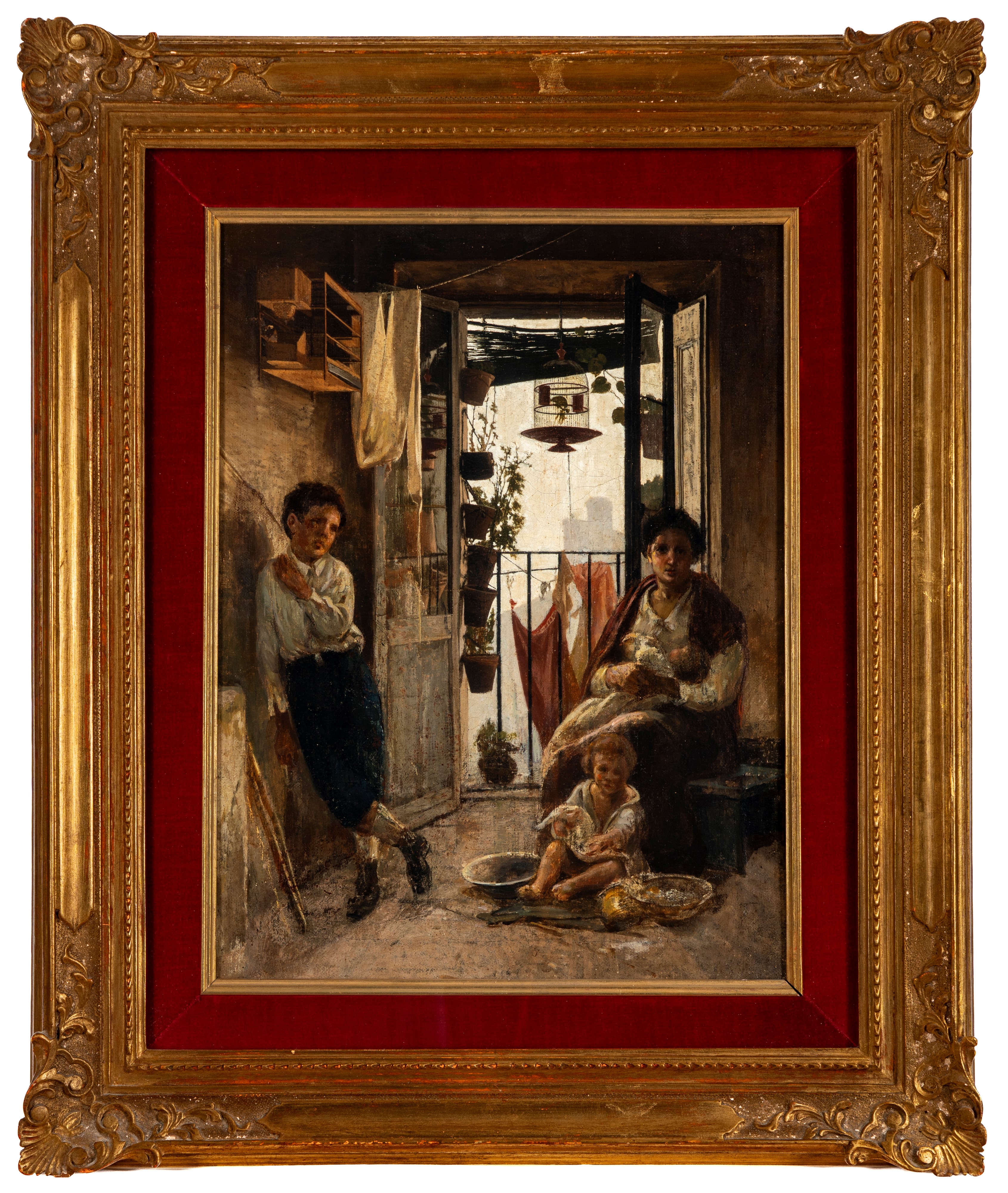 Scuola Italiana, Secolo XIX - Interno con figure, olio su tela