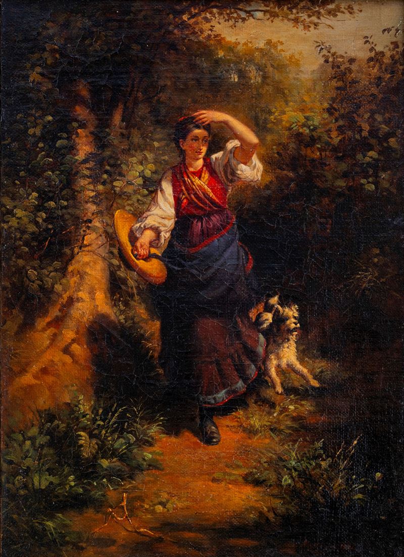 Rudolf Koller - Giovane popolana con cane