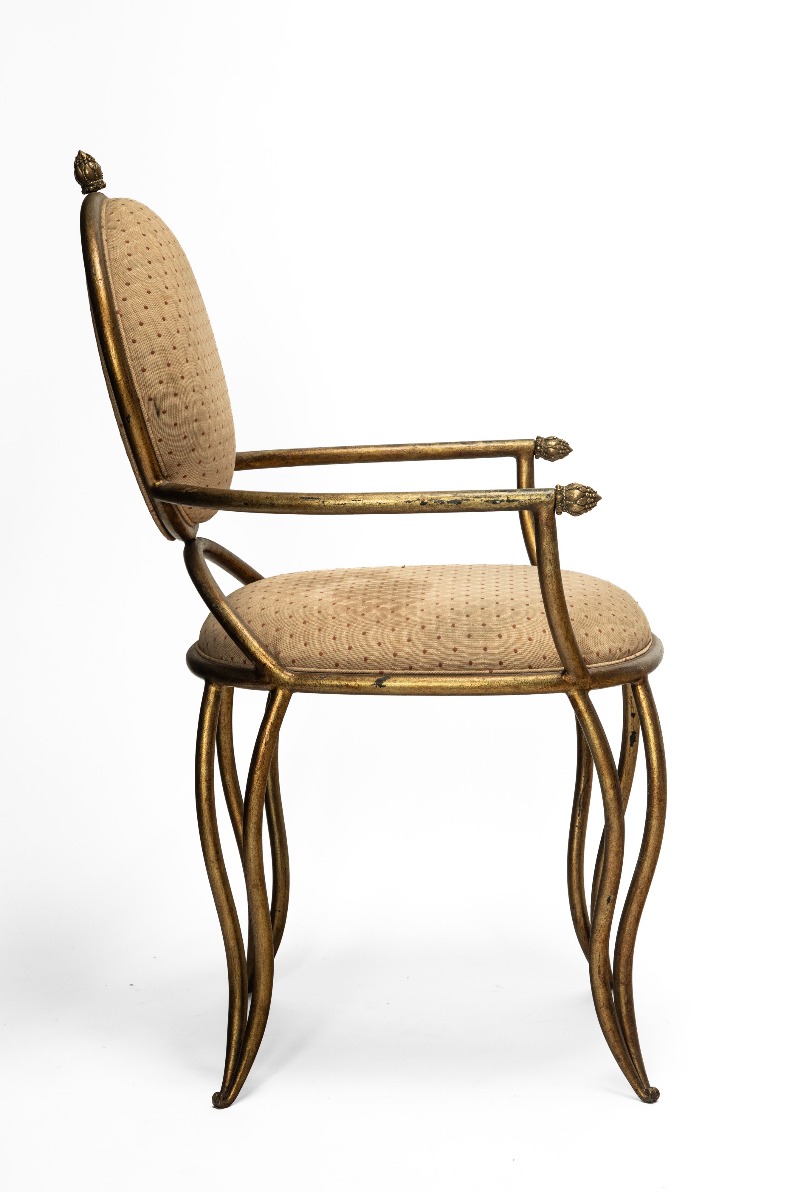 Set di quattro poltroncine, ottone e tessuto imbottito (manifattura italiana), 1970 circa