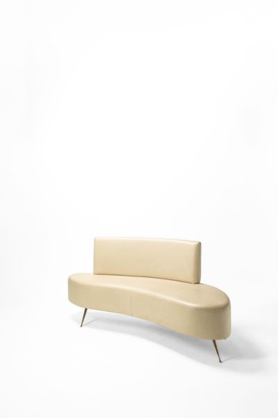 Sofà, legno, ottone, metallo e ecopelle, 1990 circa