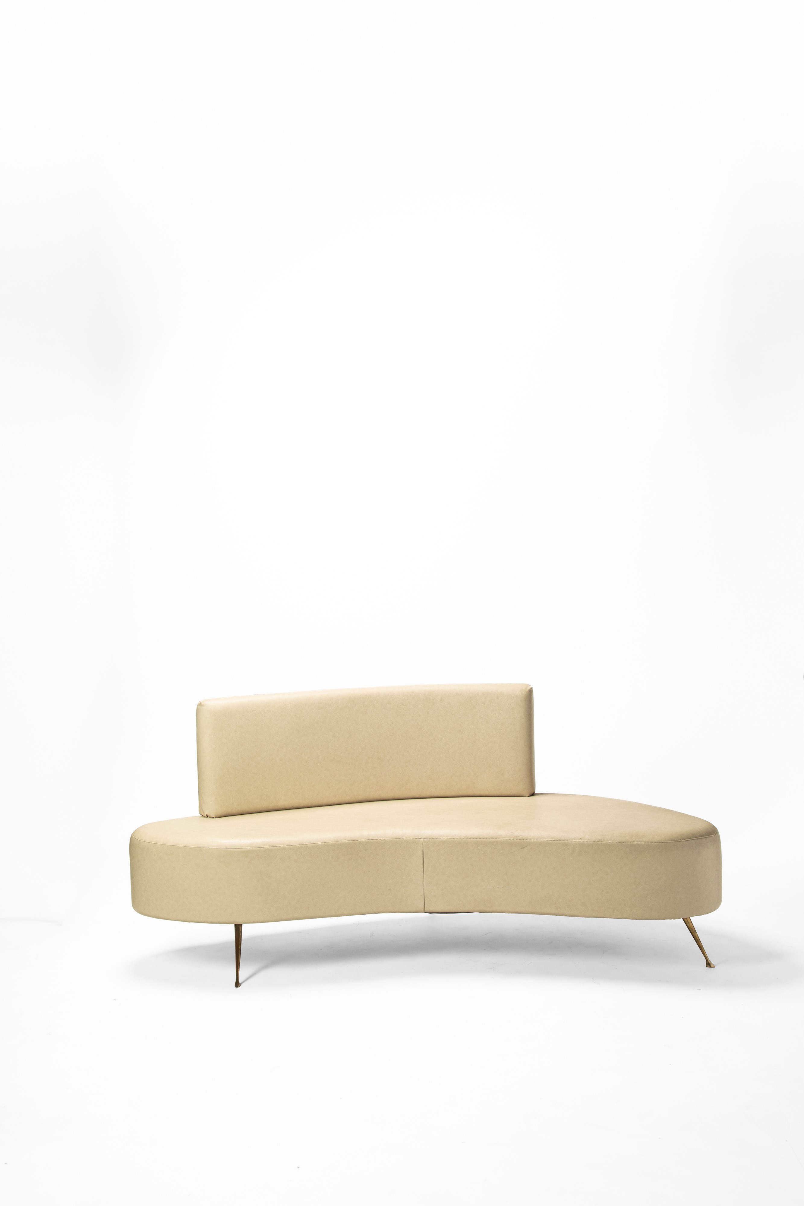 Manifattura Italiana - Sofà, legno, ottone, metallo e ecopelle, 1990 circa
