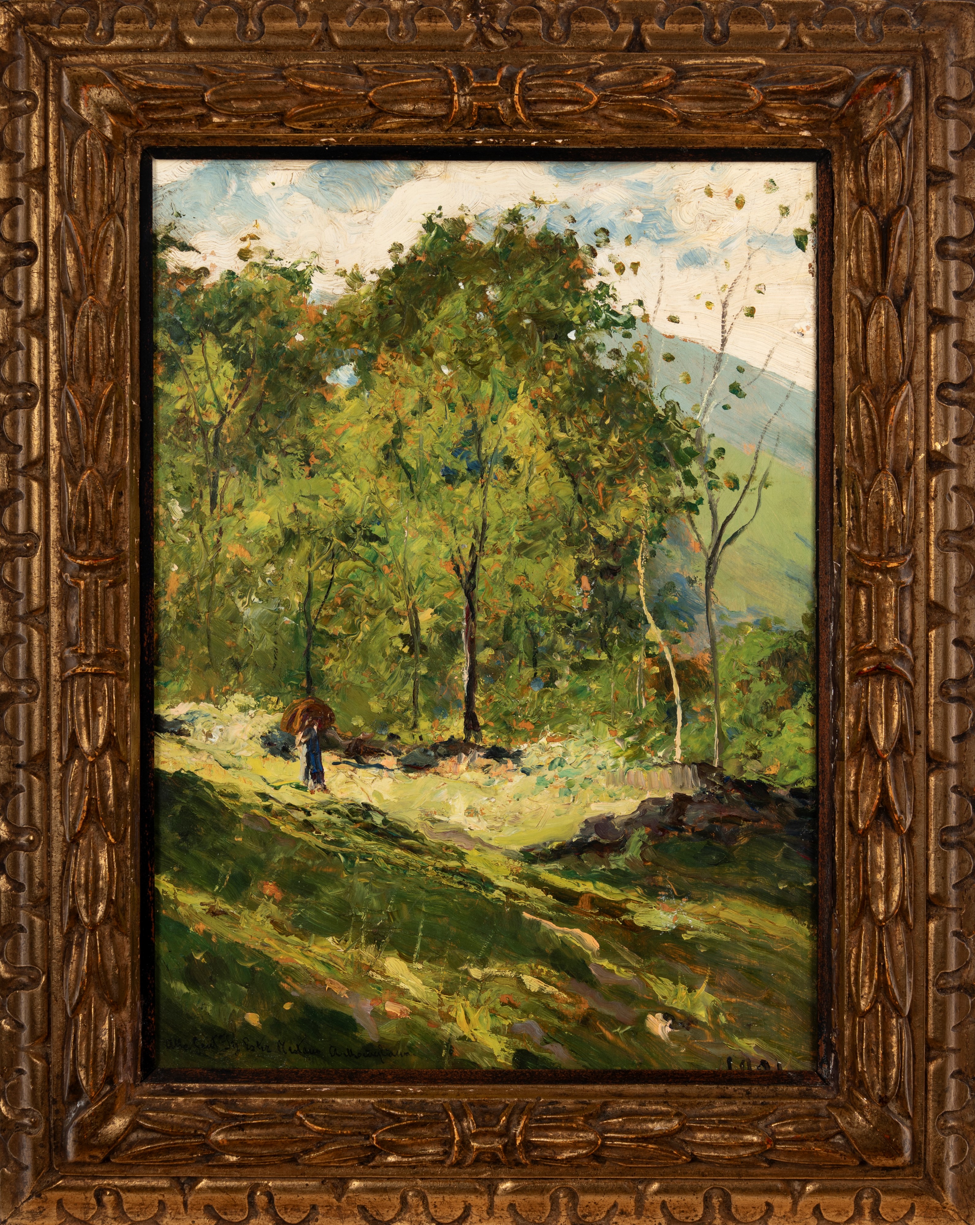 Lorenzo Delleani - Figura nel bosco, olio su tavola