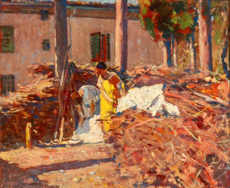 Ludovico Tommasi - Panni al sole (olio su cartone), 1923