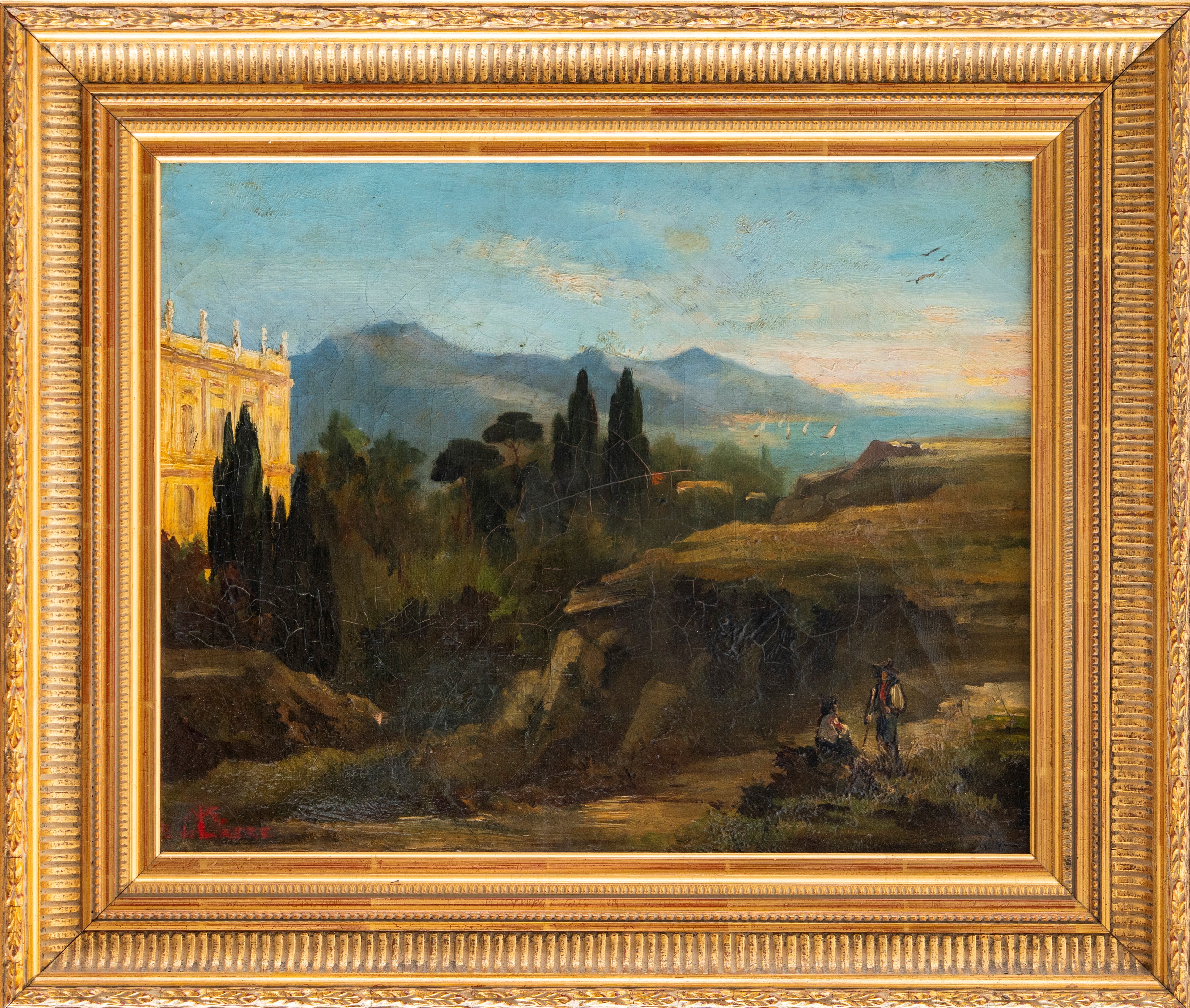 Scuola Francese del XIX Secolo - Palazzo presso la costa, olio su tela
