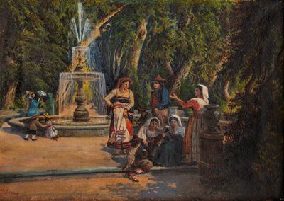 Veduta di Villa Borghese con la fontana in Viale Tiziano (olio su tela)