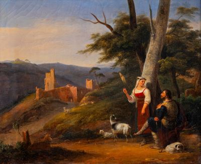 Paesaggio laziale con coppia di pastori