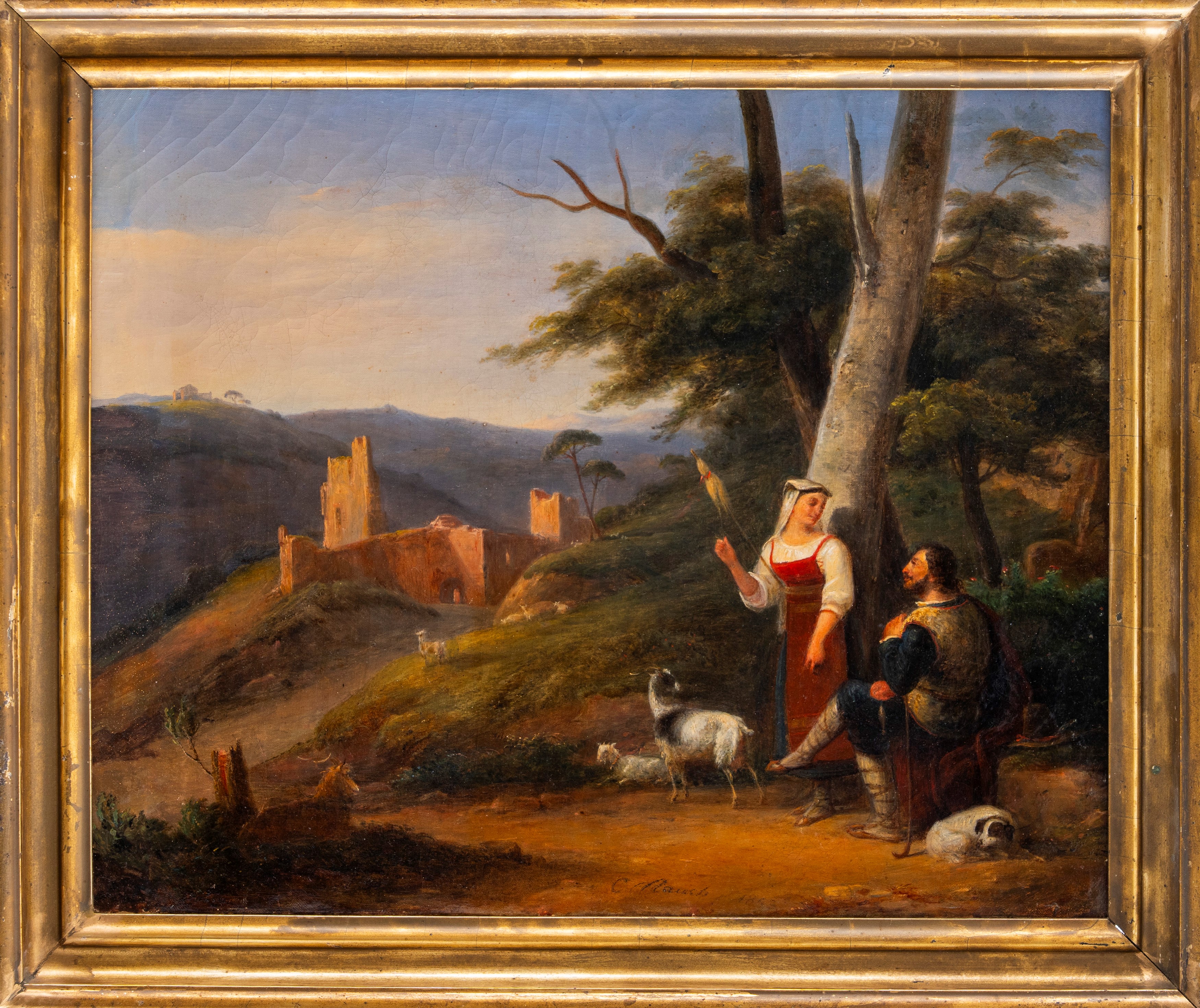 Charles Rauch - Paesaggio laziale con coppia di pastori