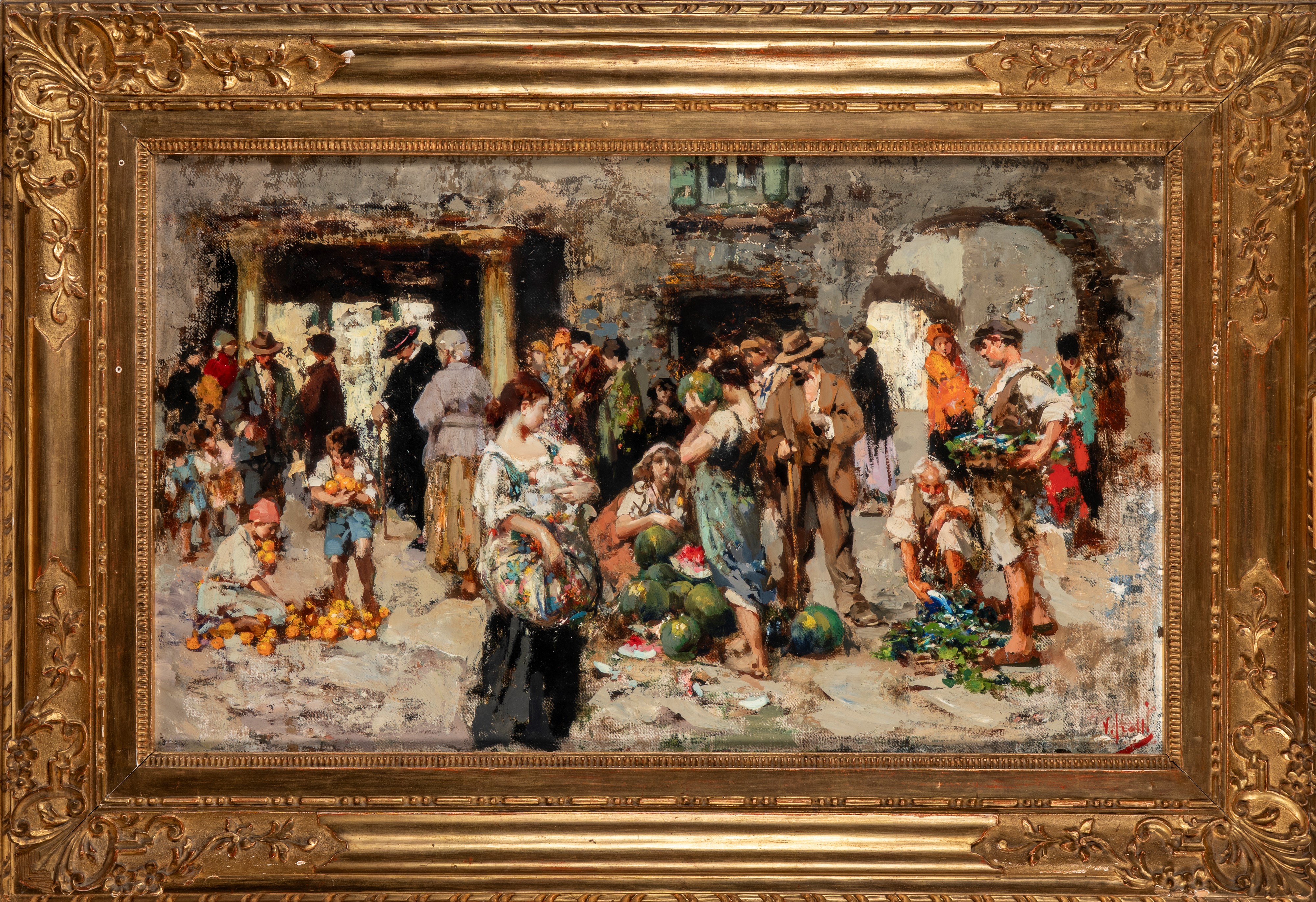 Vincenzo Irolli - Scena di mercato, olio su tela