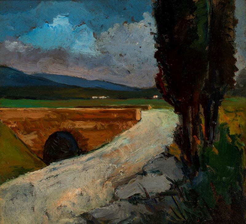 Giovanni Bartolena - Paesaggio, olio su tavola