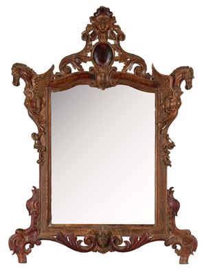 Specchiera in legno intagliato e laccato, in stile eclettico, fine secolo XIX &ndash; inizi secolo XX
