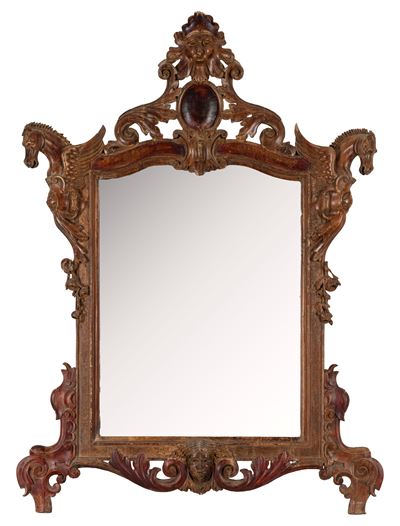 Specchiera in legno intagliato e laccato in stile eclettico, fine XIX–inizi XX secolo