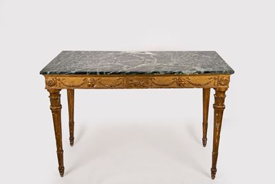 Console in legno intagliato e dorato con piano in marmo, fine XVIII secolo