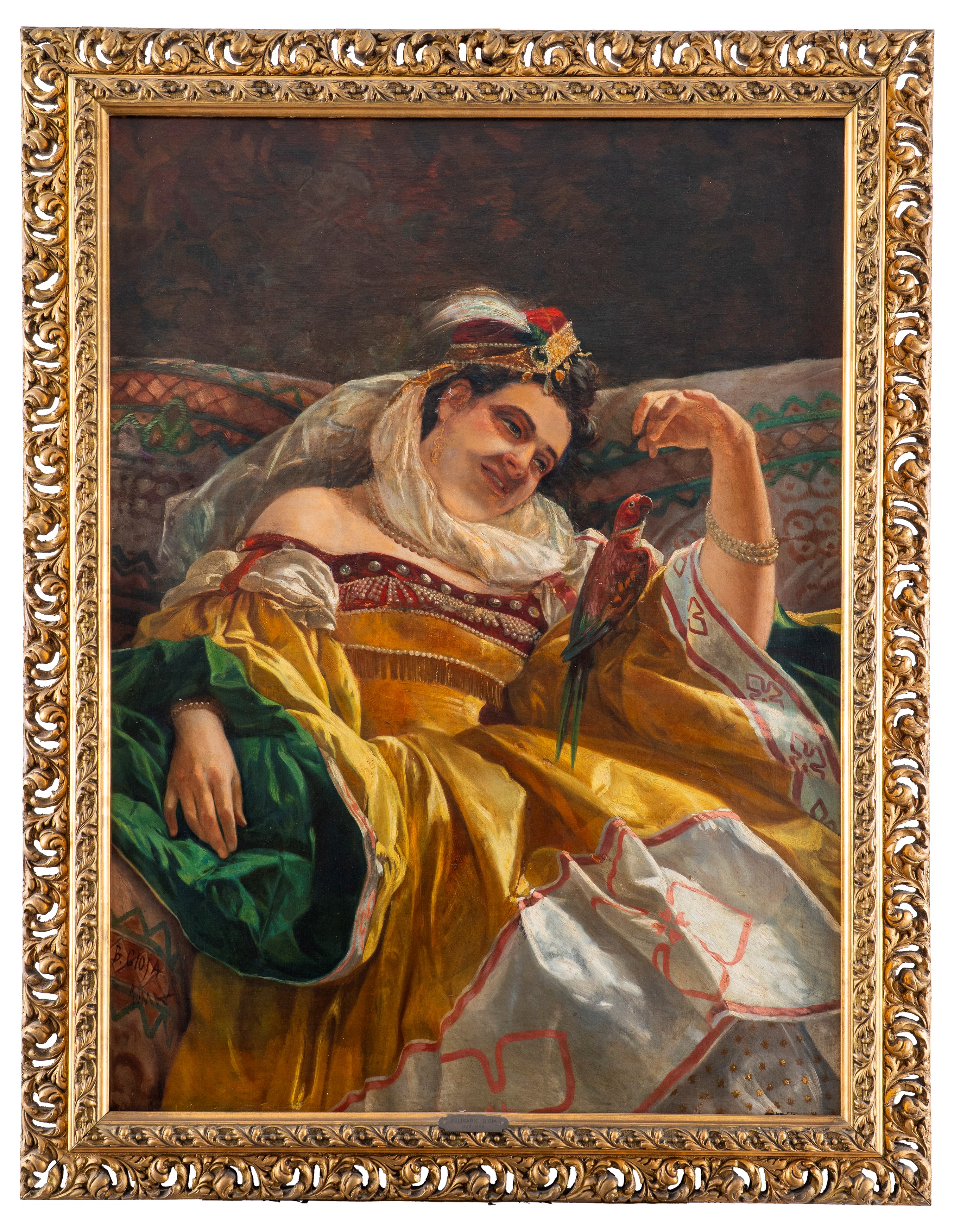 Belisario Gioja - Dama con pappagallo, olio su tela
