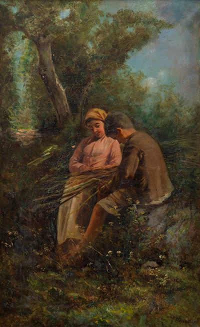 La pausa dal lavoro, olio su tela