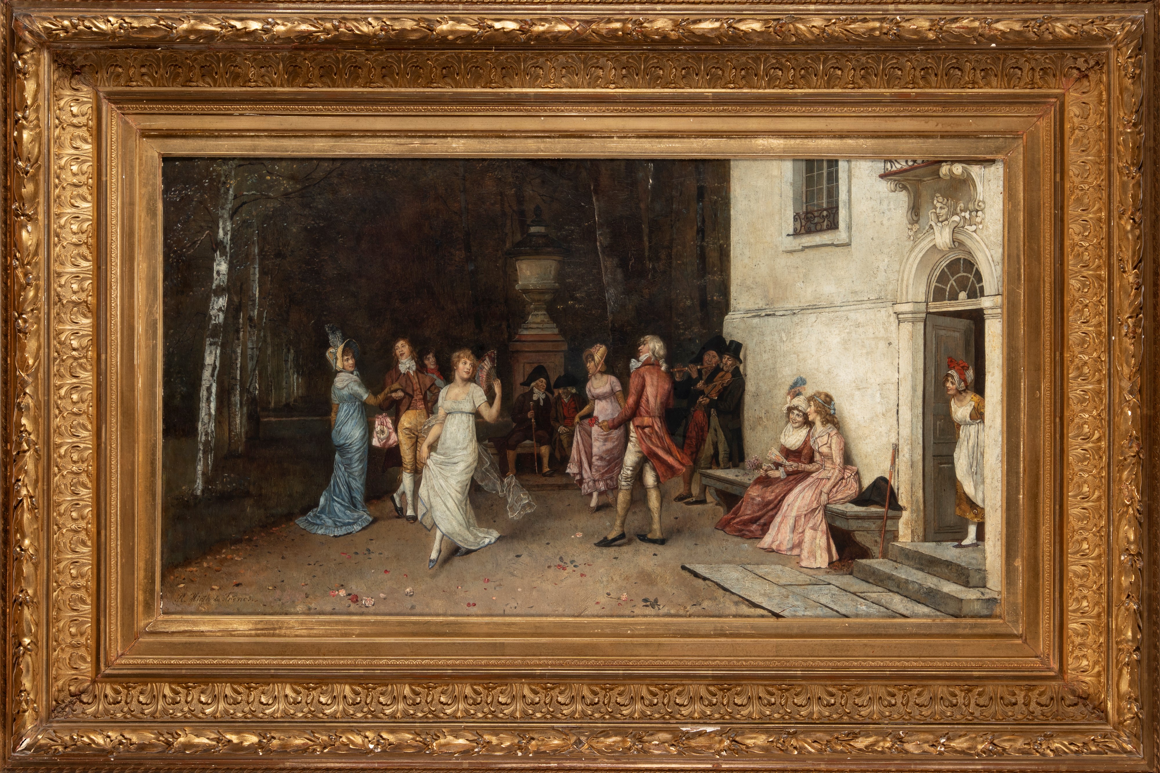 Rudolf Hirth Du Frenes - Scena di vita popolare all'aperto, olio su tela