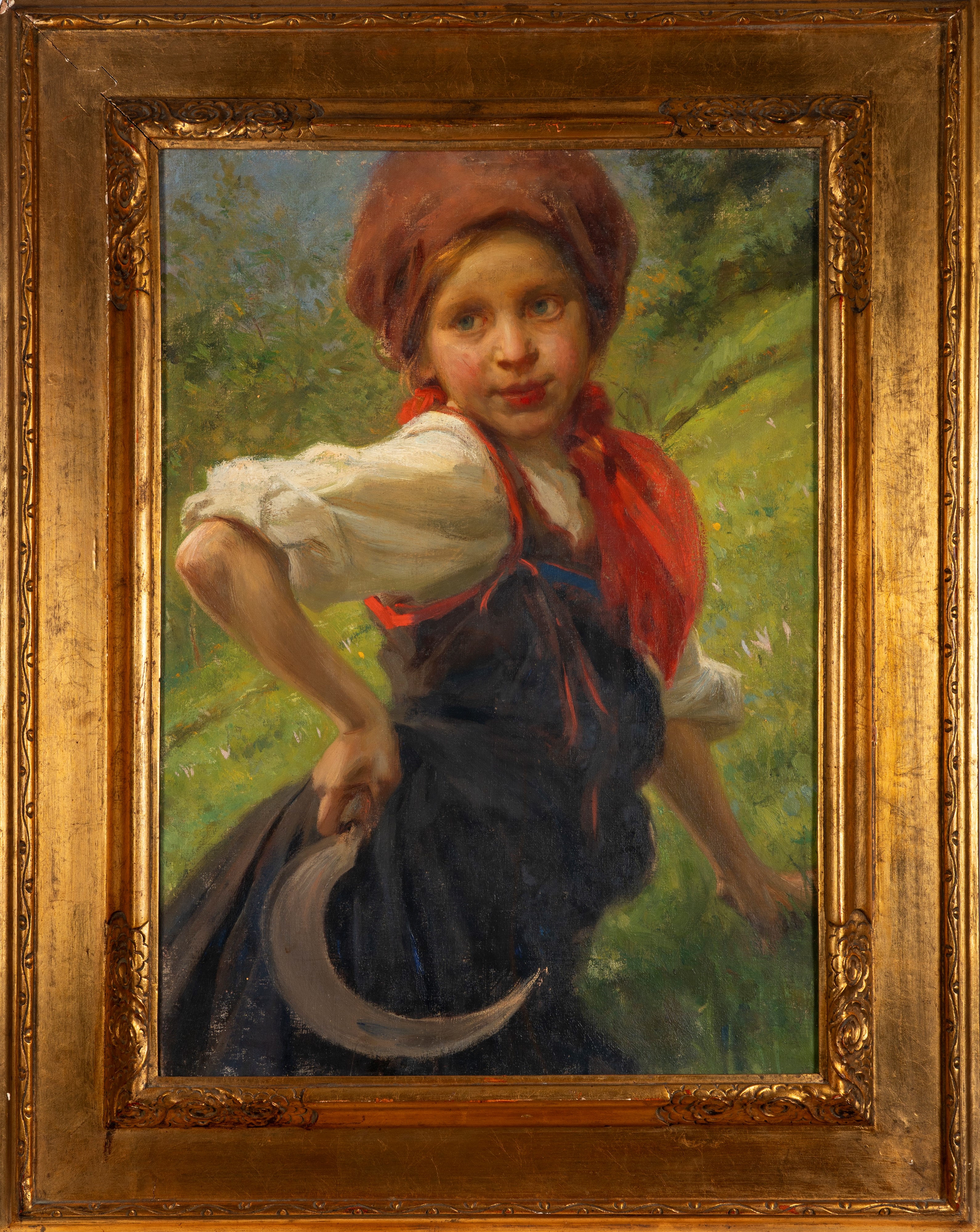 Scuola Lombarda, Secolo XIX - Contadinella con falce, olio su tela