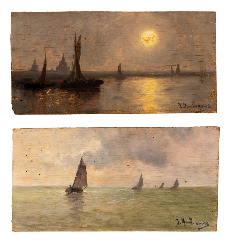 Scuola Europea del XIX Secolo - Marine con vele in navigazione (coppia) – olio su tavola