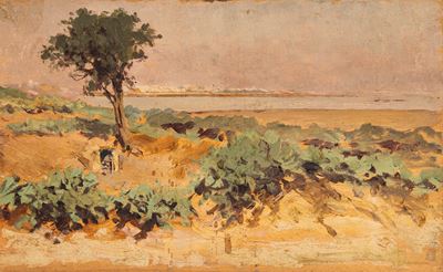 Tunisia, veduta della costa di Rades (olio su tavola)