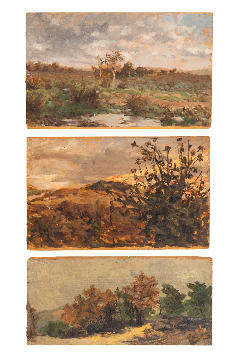 Odoardo Toscani - Paesaggi con alberi, tre oli su tavola