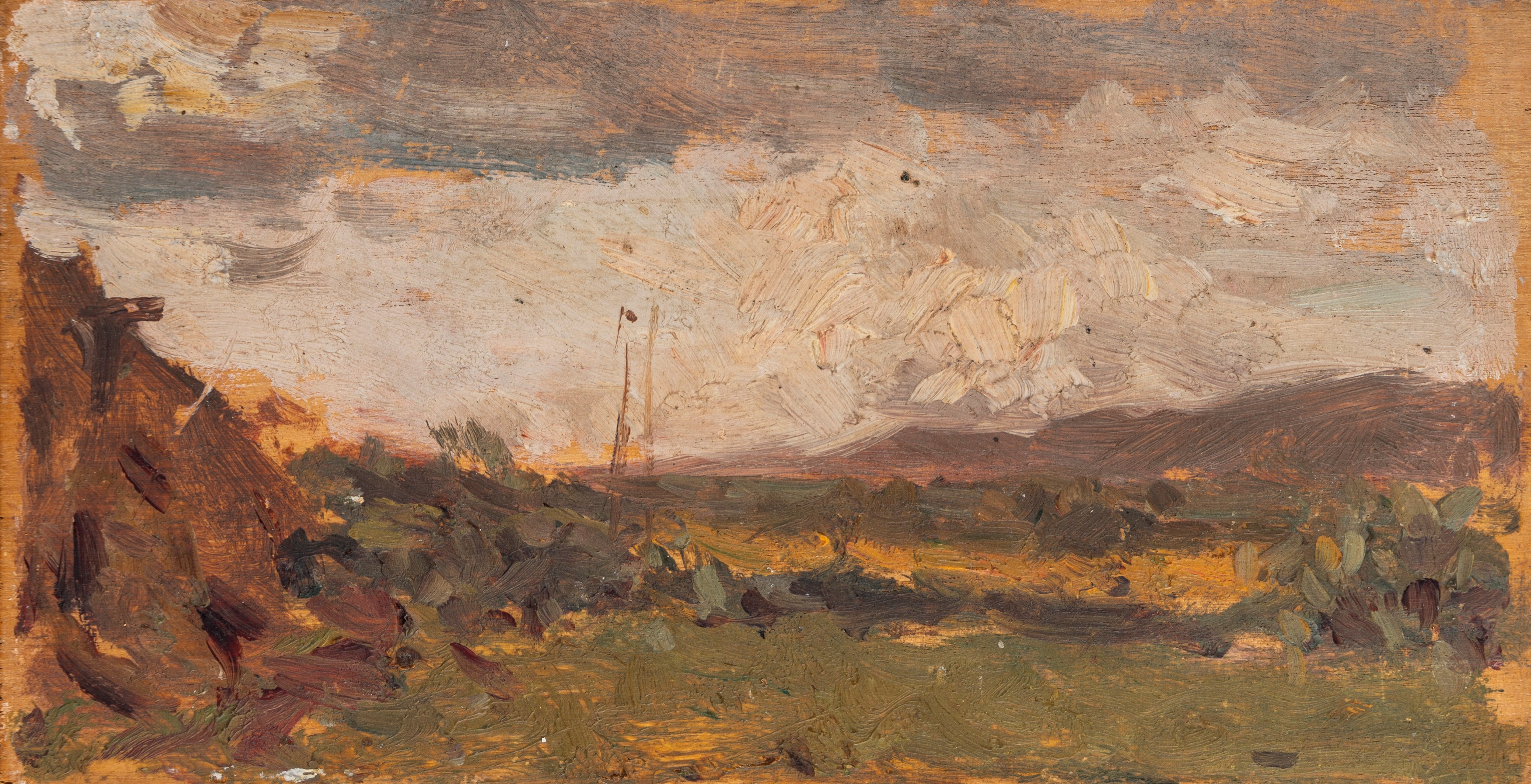 Odoardo Toscani - Deserto con tre beduini, olio su tavola