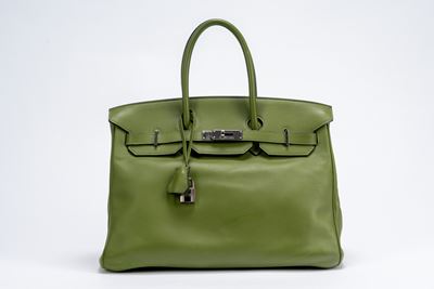 Borsa Birkin 35, pelle Swift Pelouse green con dettagli in palladio (2010)