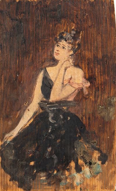 Donna in abito da sera, olio su tavola