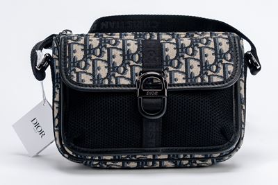 Borsa Messenger Dior Oblique blu in tela