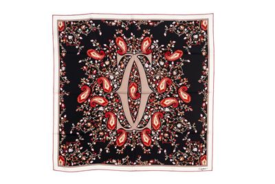 Foulard, seta, stampa fantasia multicolore su fondo nero