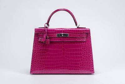 Borsa Kelly Sellier 32, coccodrillo Porosus color Rose Sheherazade con dettagli in palladio (2019...