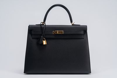 Borsa Kelly Sellier 35, pelle Epsom nera con dettagli in metallo dorato, 2016
