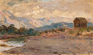 La capanna presso il fiume di montagna