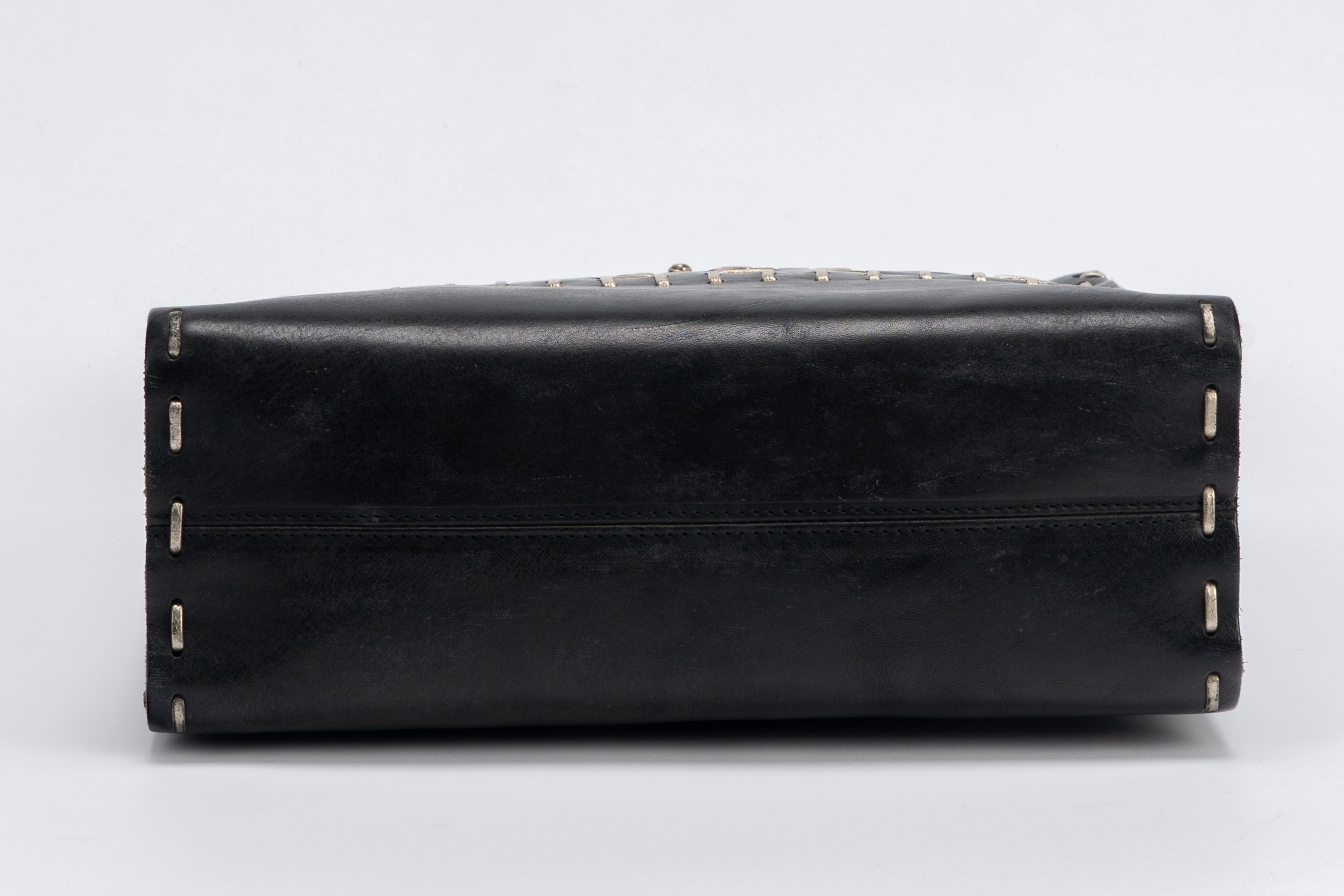 Valentino Garavani - Borsa Shopper in cuoio nero a traforo con filo argentato