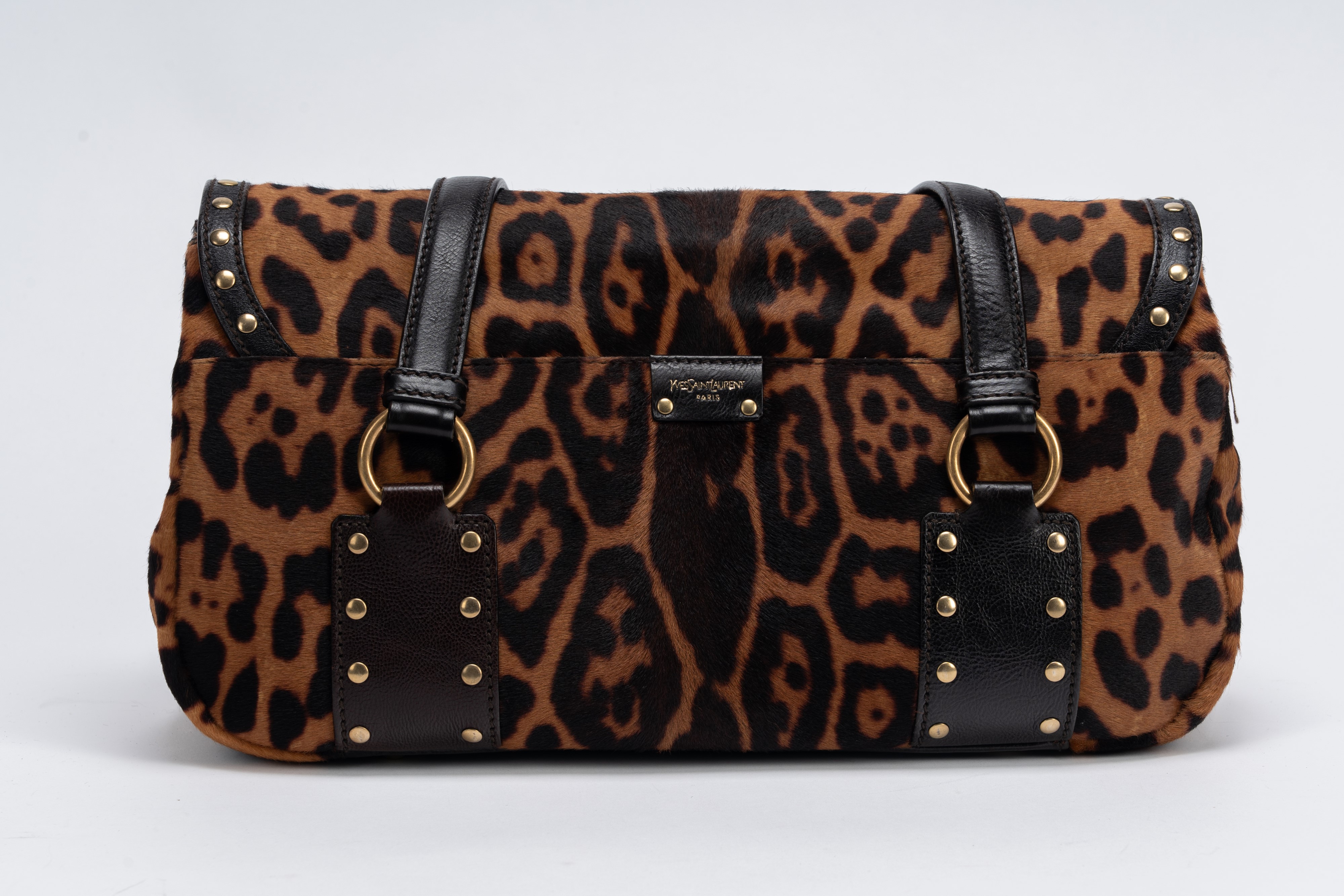 Yves Saint Laurent - Borsa in cavallino con stampa maculata e doppi manici