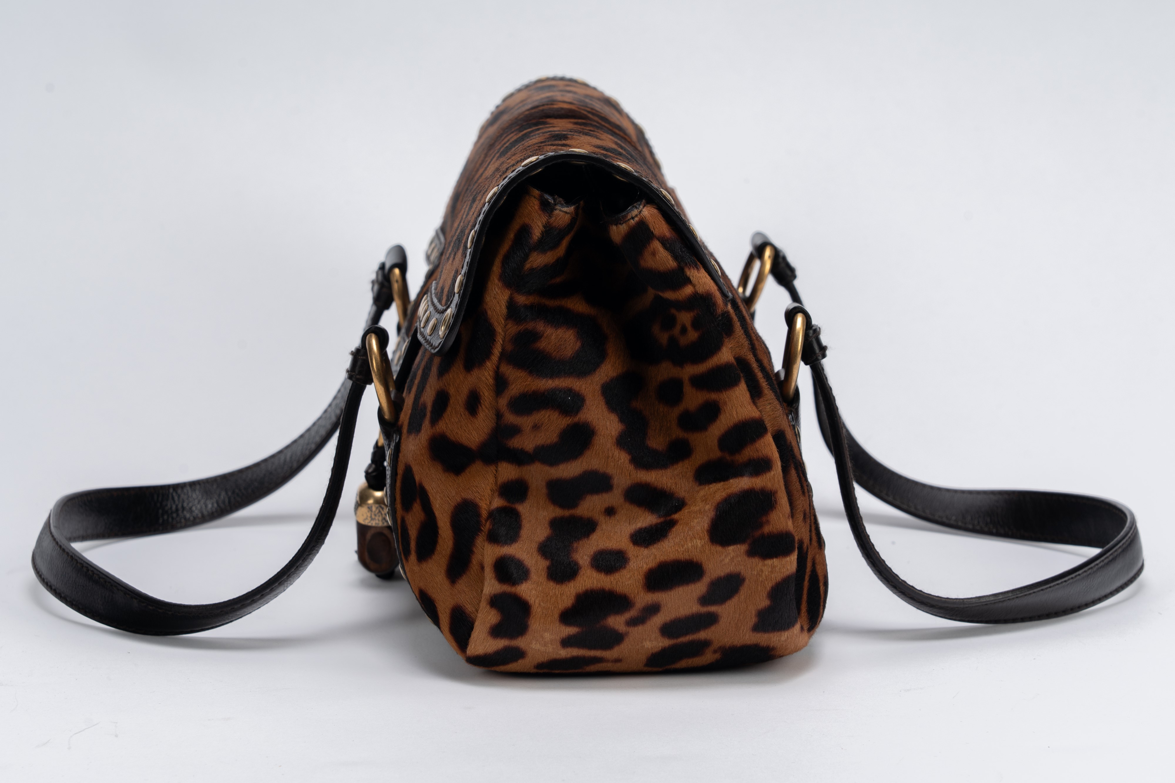 Yves Saint Laurent - Borsa in cavallino con stampa maculata e doppi manici
