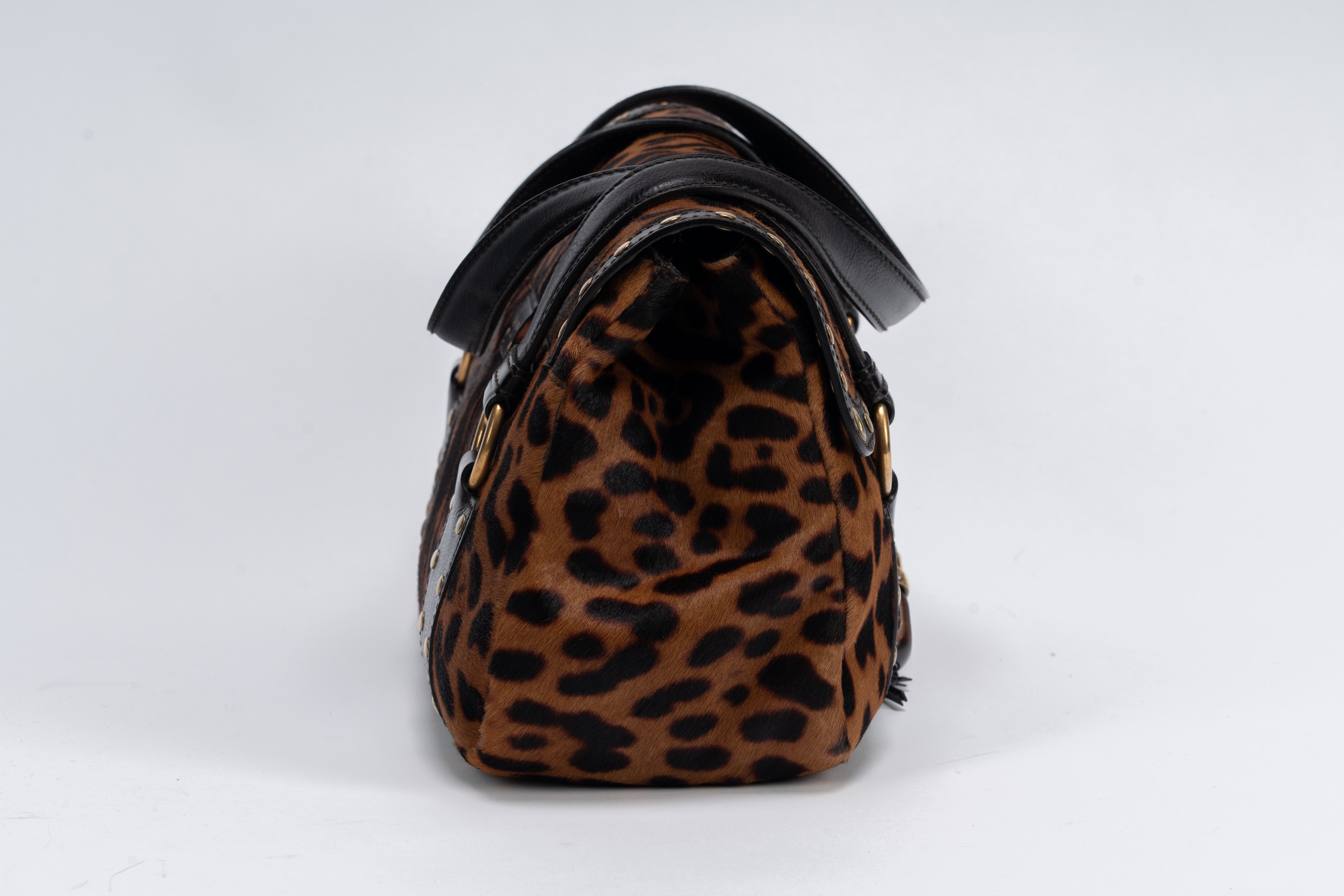 Yves Saint Laurent - Borsa in cavallino con stampa maculata e doppi manici