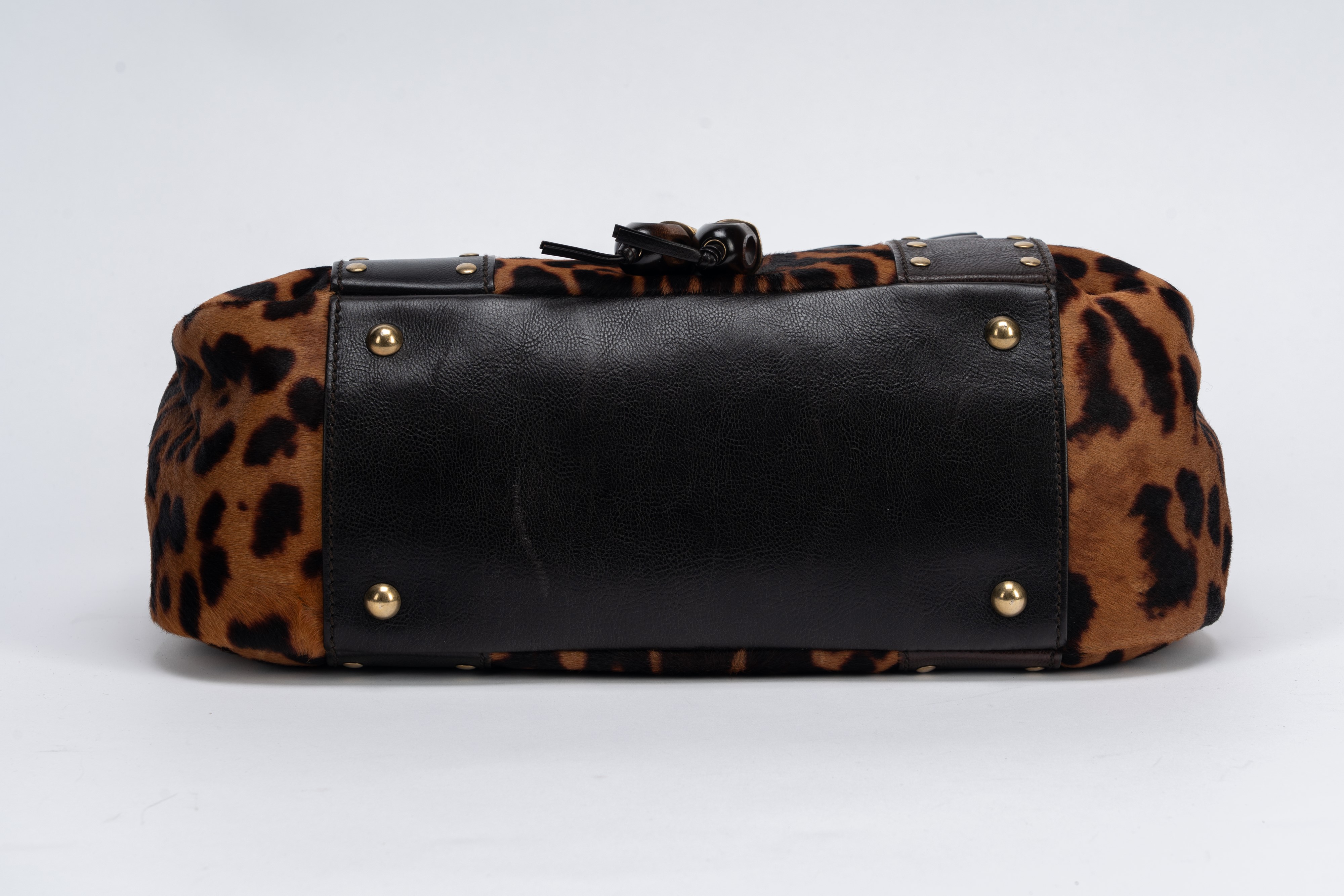 Yves Saint Laurent - Borsa in cavallino con stampa maculata e doppi manici