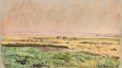 Paesaggio con cammelli (olio su cartone)