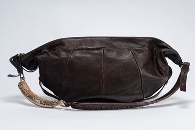 Borsa Mombasa large, in pelle marrone con dettagli in metallo