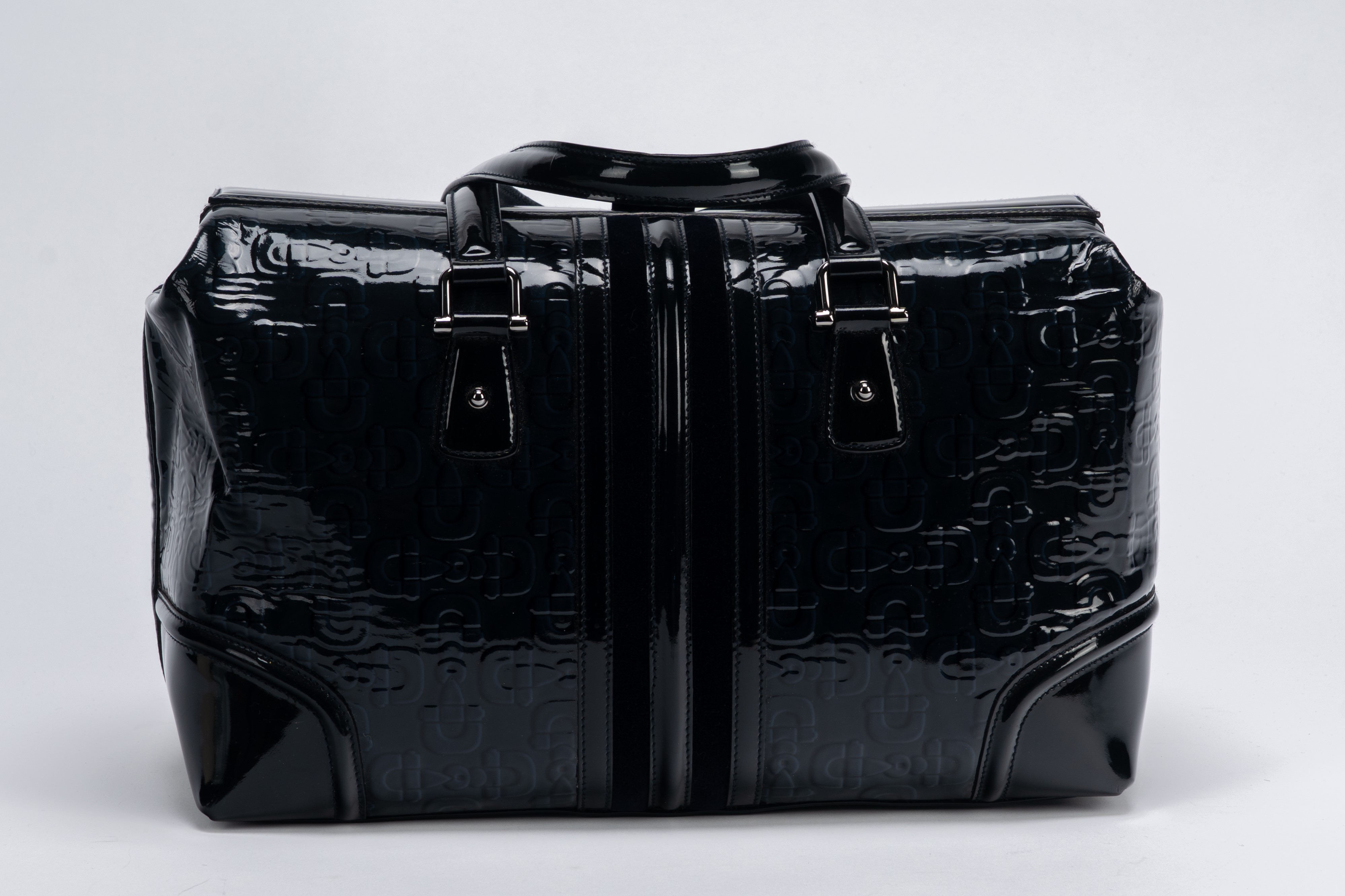 Gucci - Bauletto, vernice nera con banda in velluto e dettagli in metallo