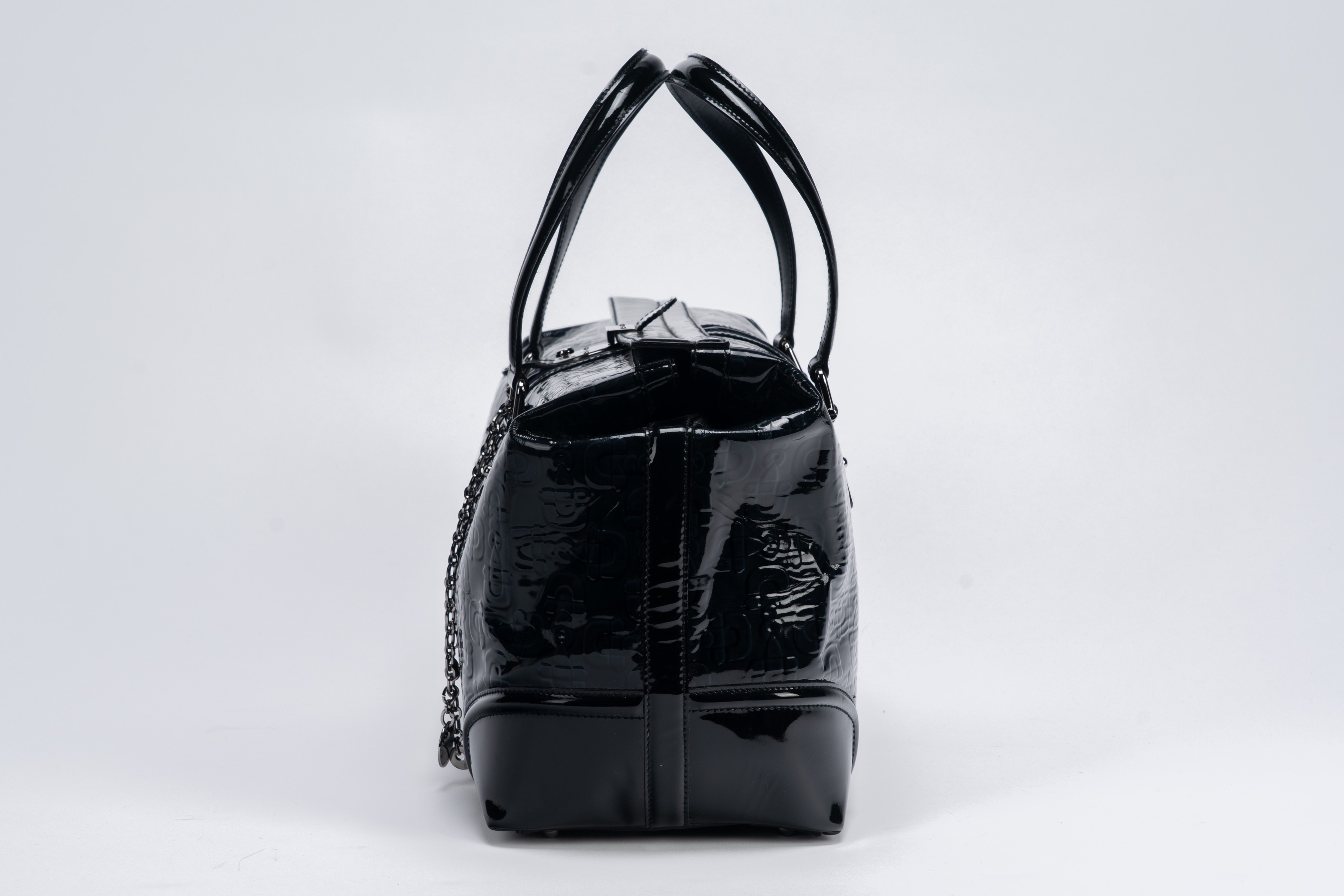 Gucci - Bauletto, vernice nera con banda in velluto e dettagli in metallo
