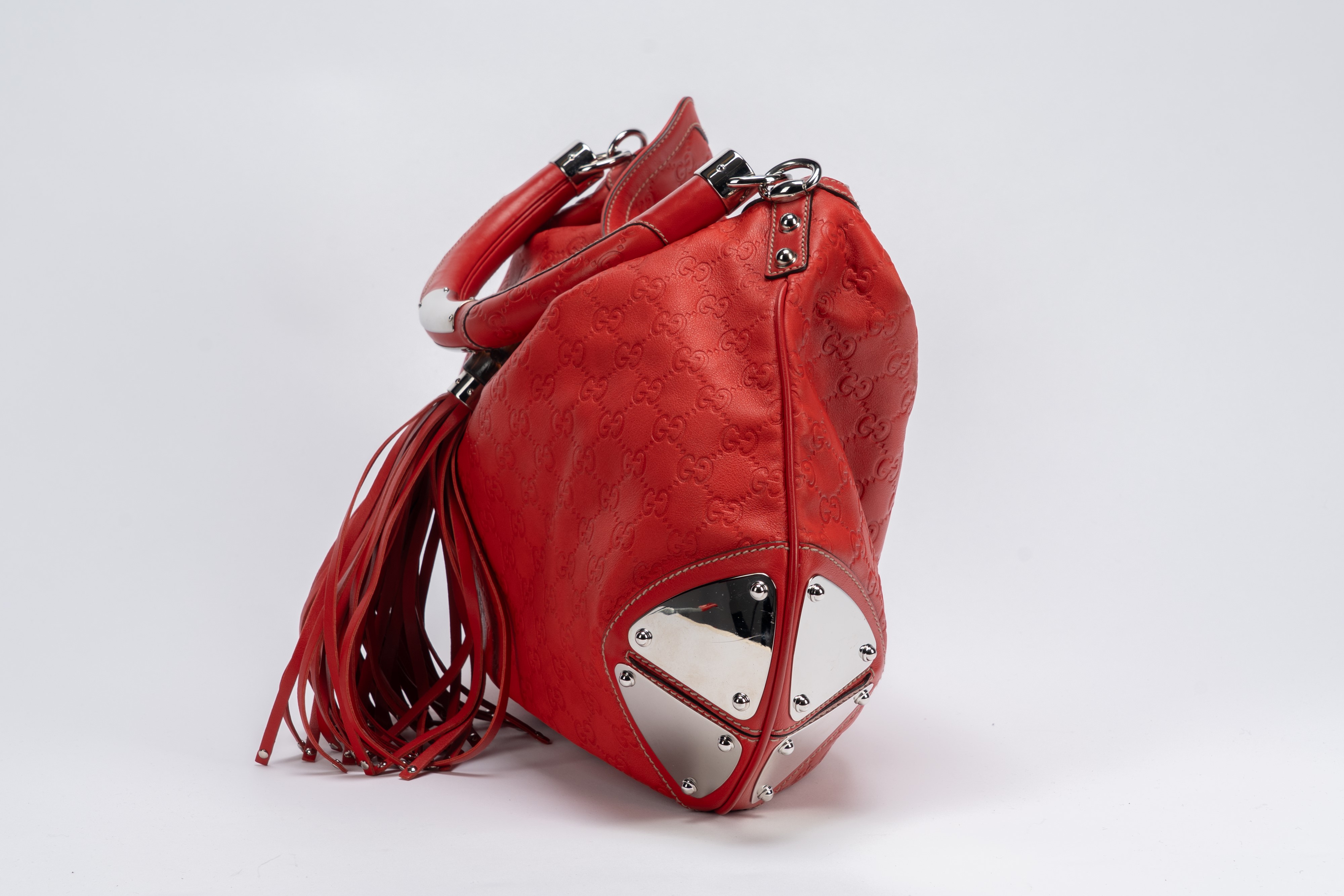 Gucci - Borsa Indy grande, in pelle monogrammata rossa con tracolla staccabile
