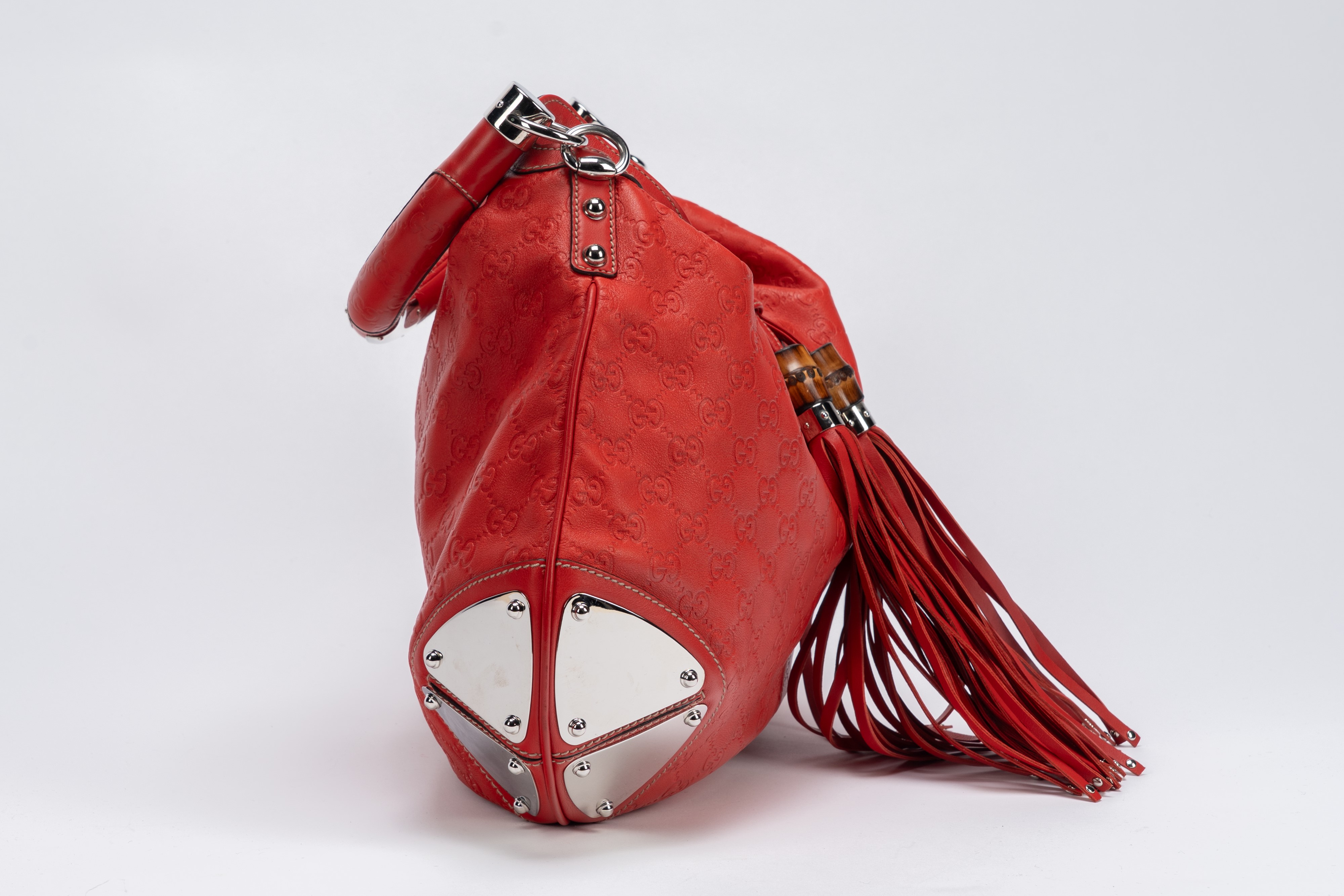Gucci - Borsa Indy grande, in pelle monogrammata rossa con tracolla staccabile
