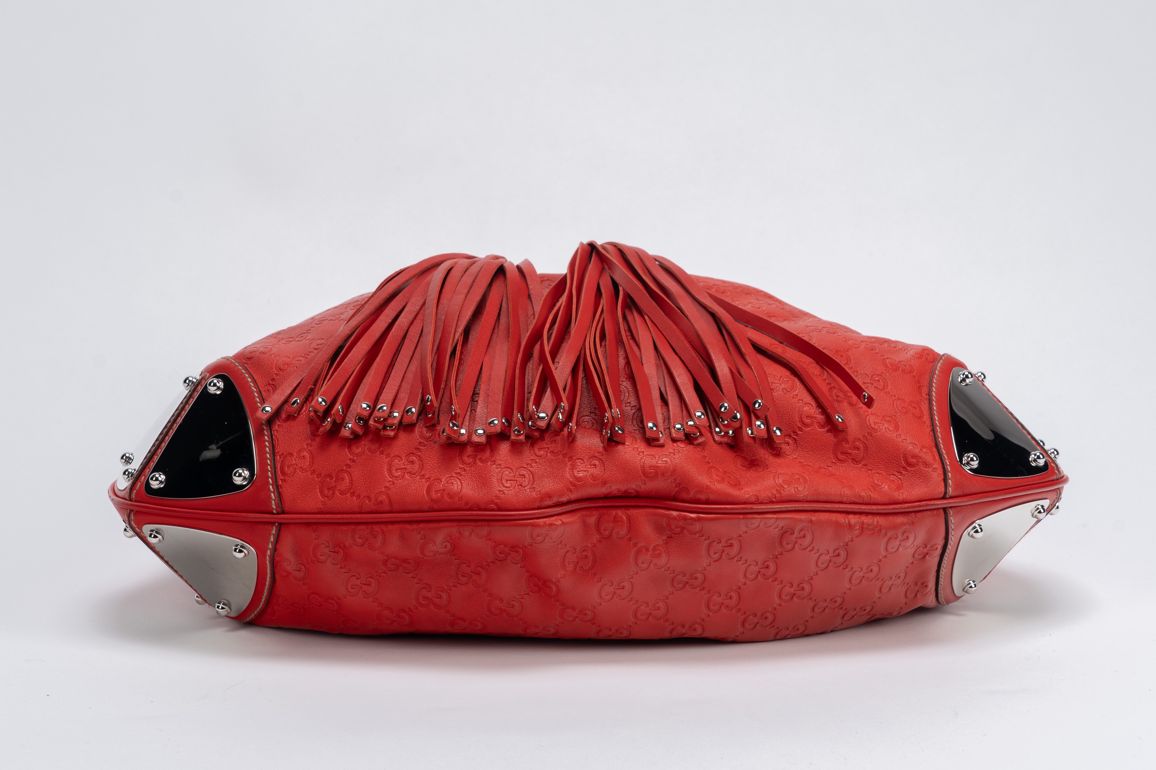 Gucci - Borsa Indy grande, in pelle monogrammata rossa con tracolla staccabile