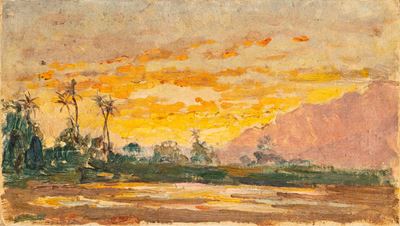 Tramonto in Egitto, olio su cartone telato