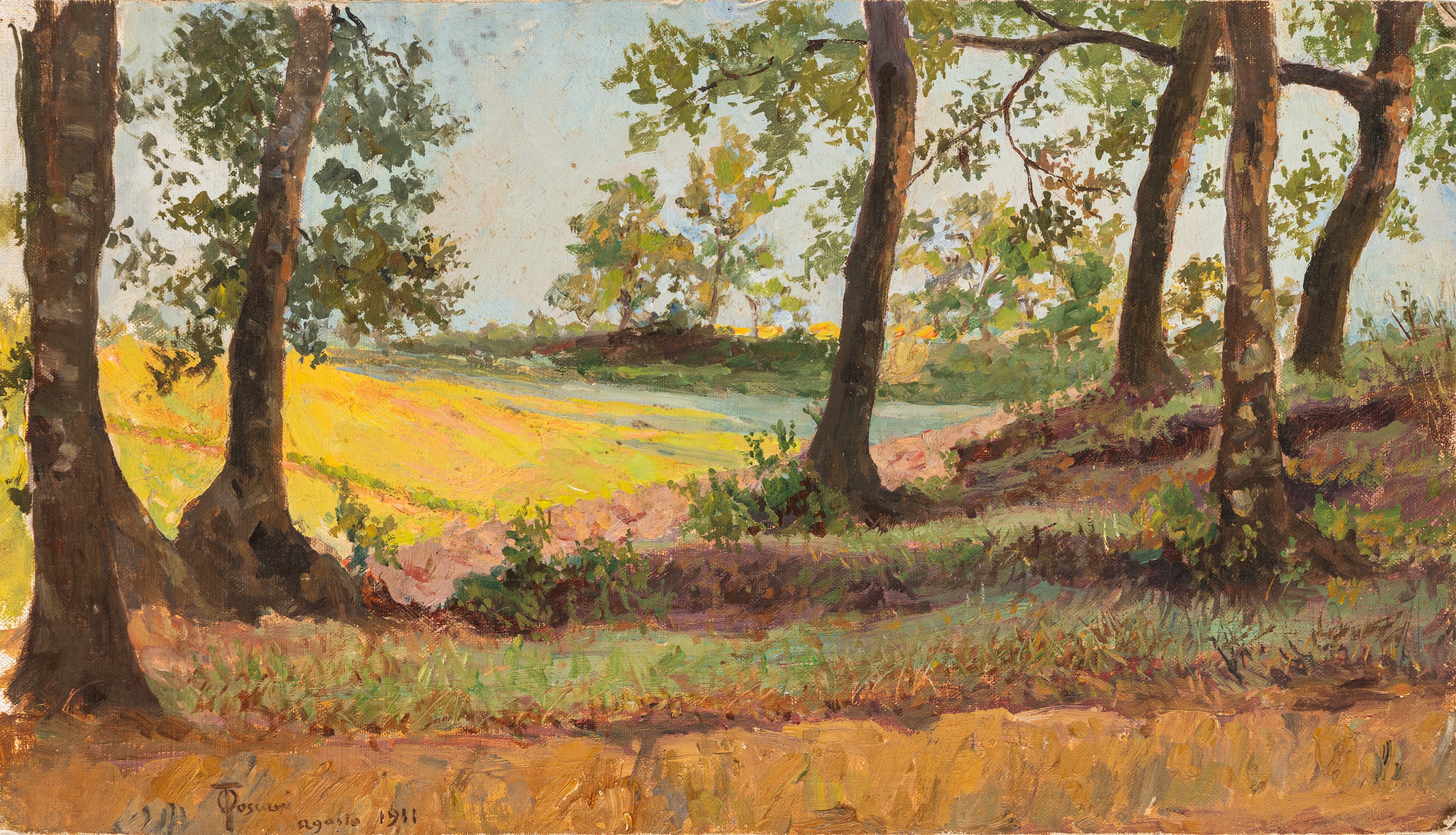 Odoardo Toscani - Paesaggi boschivi, due oli su tela (1911)