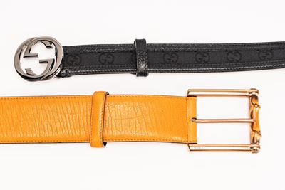 Cintura in pelle e tessuto monogrammato, set di due pezzi