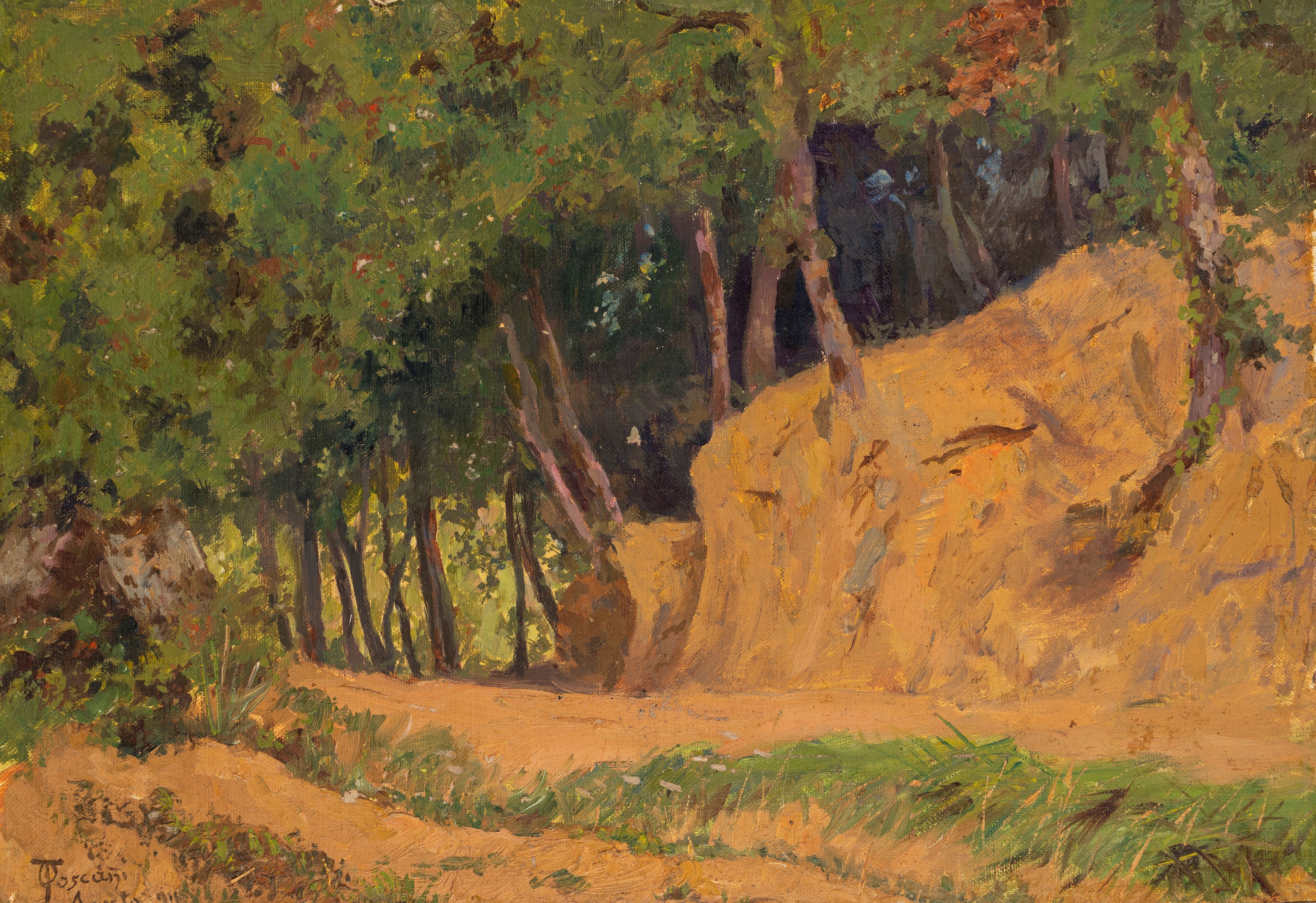 Odoardo Toscani - Paesaggi con sentieri nel bosco, coppia di oli su tela